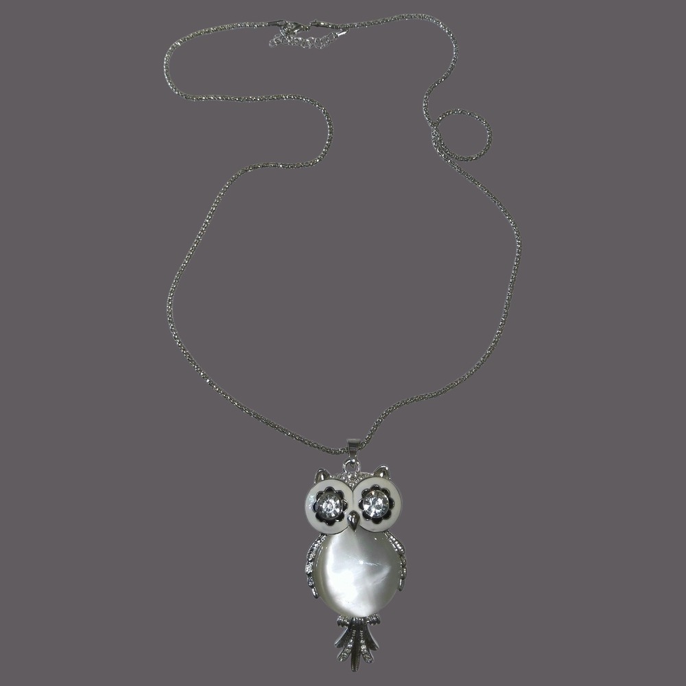 Vintage Style Owl Pendant Necklace Jelly Belly Articulated Tail Rhinestone‎